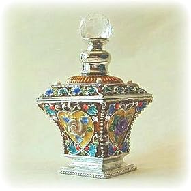 Swarovski Crystals Perfume Bottle Square Antique Vintage Style Art Deco Blue Red