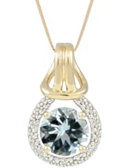 10k Gold Round-Cut Aqua and Diamond Pendant Necklace (0.03 cttw, I Color, I2 Clarity), 18"
