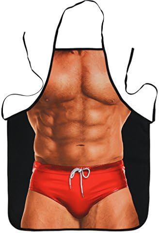Zheli Anime Cartoon Funny Creative Cooking Apron Wear Chef Kitchen Bib Aprons, Macho Muscle Man