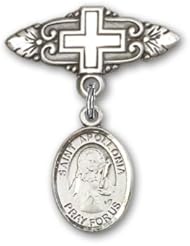 Sterling Silver Baby Badge with St. Apollonia Charm and Badge Pin with Cross