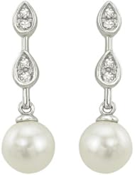 Chinese Fresh Water Pearl with 0.06 ct. Diamond Earrings in 14K White Gold