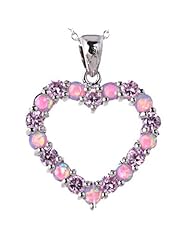 925 Sterling Silver Pink Opal/ Cubic Zirconia Heart Shape Pendant/Necklace 18 Inches 925 Silver Chain