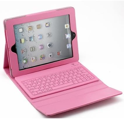 DW Pink color PU Leather Wireless Bluetooth Silicone QWERTY Keyboard Case Cover Stand for Apple iPad 2 2nd 3 3rd 4 7th Gen Generation Tablet