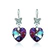Rhodium Plated 925 Silver Blue Swarovski Crystal Diamond Accent Butterfly Heart Shaped Earrings-se3123