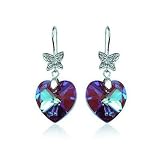 Rhodium Plated 925 Silver Blue Swarovski Crystal Diamond Accent Butterfly Heart Shaped Earrings-se3123