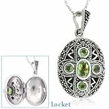 Sterling Silver Genuine Peridot Cross Marcasite Locket