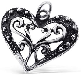 Addicting Charms Oxidized 2D Heart with Filigree Accent Charm for Bracelet