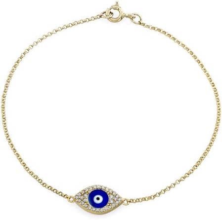 14k Yellow Gold Diamond Evil Eye Enamel Bracelet