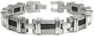 Men's Grey Titanium Black Twisted Cable Link Bracelet 8.5"