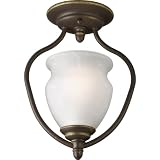 Progress Lighting P3833-20 1-Light Semi-Flush with Etched Watermark Glass, Antique Bronze