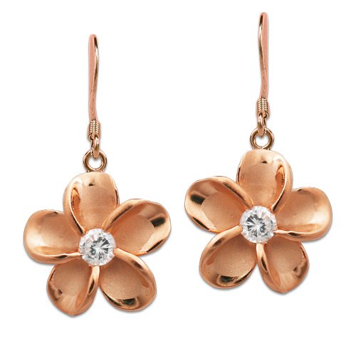 Plumeria Earrings with Rose Gold Finish, 15mm