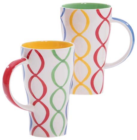 Hues&Brews 16-Ounce Tall Mugs, Set of 4, Streamers