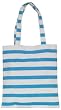 Cotton Canvas Aqua Blue and White Striped Boat Bag with Cloth Handles 13.5"L x 14"H