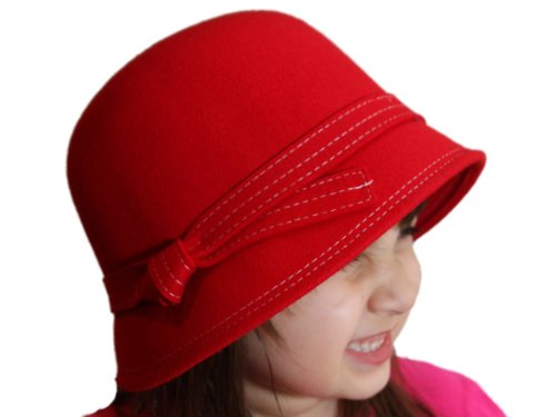 Wool Felt Contrast Stitch Band Cloche in Red