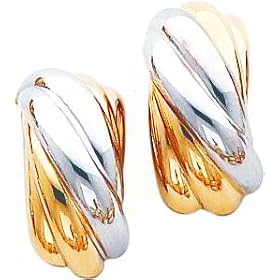 14K Two Tone Gold Stud Earrings Polished Jewelry New