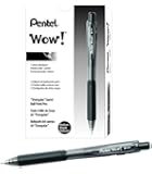 Pentel WOW! Ballpoint Pen, Medium Tip, Black Barrel, Black Ink, Box of 12 (BK440-A)