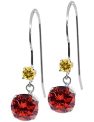1.24 Ct Round Cognac Red Diamond Yellow Citrine 14K White Gold Earrings