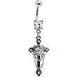 Clear Gem Heart Chained Cross Belly Ring