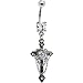 Clear Gem Heart Chained Cross Belly Ring