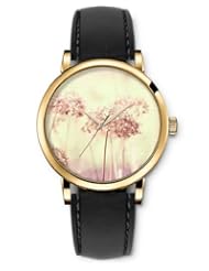 SPRAWL Aanalog Fashion Series Gold Ladies Watches of Genuine Black Leather Strap,Unique Wrist Watch for Women Girls Designed with white Tree