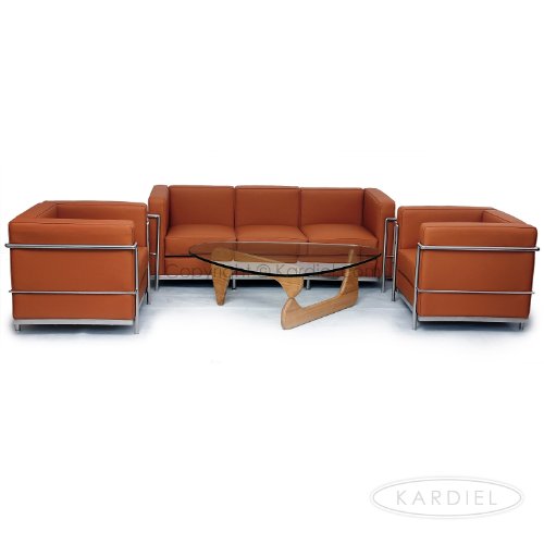 Kardiel Le Corbusier Style LC2 Set, Sofa & 2 Chairs, Luxe Camel Genuine Leather Kardiel Le Corbusier Style LC2 Set, Sofa & 2 Chairs, Luxe Camel Genuine Leather