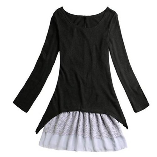 Zeagoo Women's Lace Hem Sweater Stitching Off 2-piece Knitting Dress