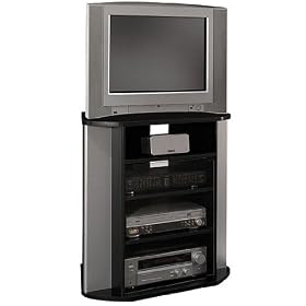 Bush Metallic Silver & Black Finish Flat Panel Corner TV Stand Video Base