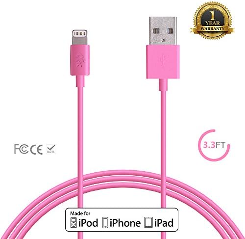 KewlKit Color Your World [Apple MFi Certified] 3.3 Ft / 1M Lightning USB Charger and Sync Cable for iPhone 6s plus / 6 Plus / 5 / 5s, iPad Pro Unique Pink Colorful Cord