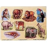 kids and infants educational toys item: Wooden Zoo 9-piece Peg Puzzle