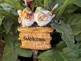 BIRDS garden plant STAKE flowerpot sign plaque WELCOME