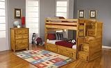 FULL FULL BUNKBED SET UNDERBED STORAGE STARIWAY CHEST PINE AMBER