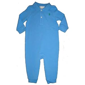 Ralph Lauren Long-sleeved One-piece in Medium Blue with Green Pony