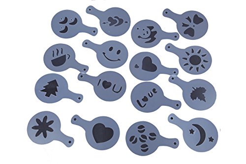 Coffee Stencil - Easy Cappuccino Art Barista Plastic Decorating Food Pastry Stencil - 16 Piece Set