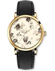 SPRAWL Aanalog Fashion Series Gold Ladies Watches of Genuine Black Leather Strap,Unique Wrist Watch for Women Girls Designed with Floral Pattern