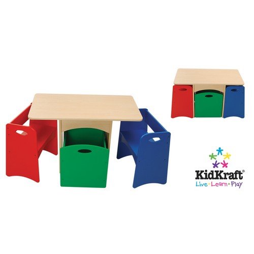 KidKraft Natural Table with Primary Color Benches