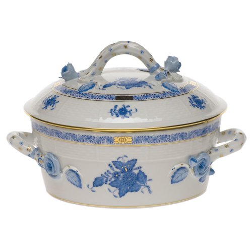 Herend Chinese Bouquet Blue Covered Vegetable Dish With Branch