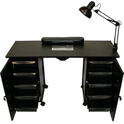 LCL Beauty Black Steel Vented Double Storage Manicure Nail Table Desk Salon Spa Equipment
