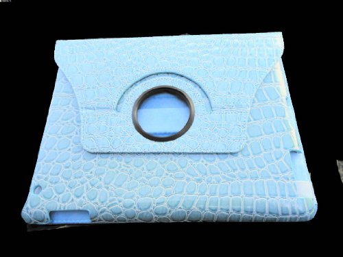 (LightaheadTM) 360 Degrees Rotating Stand (Light Blue Crocodile) Leather Case for Apple Ipad 2 Smart Cover for iPad 2 with Wake/sleep Ability