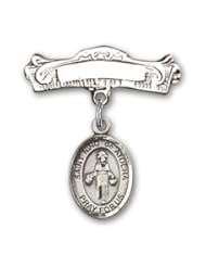 Sterling Silver Baby Badge with St. Nino de Atocha Charm and Arched Polished Badge Pin