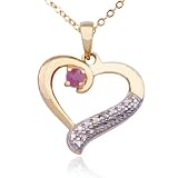 18k Yellow Gold Plated Sterling Silver Genuine Ruby and Diamond Accent Open Heart Pendant, 18
