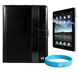 Black Wallet Carrying Case for Apple iPad + Anti Glare Clear Screen Protector + Wisdom * Courage Wristband