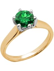 1.35 Ct Round Green SI1/SI2 Diamond 14K Yellow Gold Ring