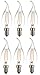 COOLWEST LED Filament Candelabra Light Bulb, Clear Glass, E12/2Watt, 120V No-Dimmable ,2700K Warm White, Replacement for 25 Watt Incandescent Bulb,Pack of 6 Units (2W/Flame Tip)