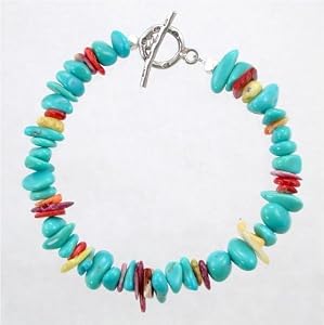 Turquoise & Spiny Oyster Toggle Bracelet, 6 1/2" Length, #8980