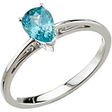 14K White Gold Blue Zircon Ring