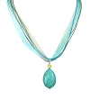 Necklace - N129 - Genuine Turquoise Semi Precious Gemstone and Fire Polished Bead on 5i-Strand Multi-Colored Cord + 2" Extension Chain ~ Oval Shape