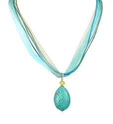 Necklace - N129 - Genuine Turquoise Semi Precious Gemstone and Fire Polished Bead on 5i-Strand Multi-Colored Cord + 2" Extension Chain ~ Oval Shape
