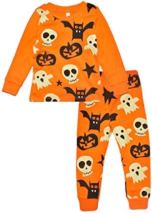 LaLaMa Unisex Girls Boys Halloween Pumpkin Shirts & Pants Pajama 2Pcs Set 1-7Y (1-2 Y, Orange 2)
