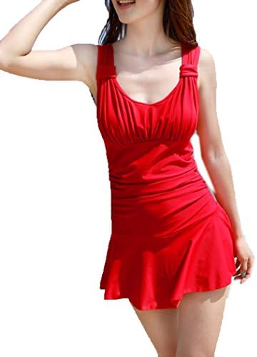 Women Girls Halter Shaping Body One-Piece Swimsuit Lovely Swimwear Red US4-6