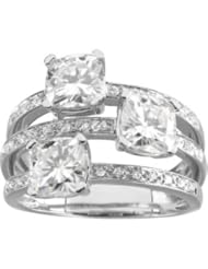 Ann Harrington Jewelry 14k White Gold 6 mm Antique Square 3 Stone Charles & Covard Created Moissanite And 1/6 Ct Tw Diamond Antique Style Right Hand Ring